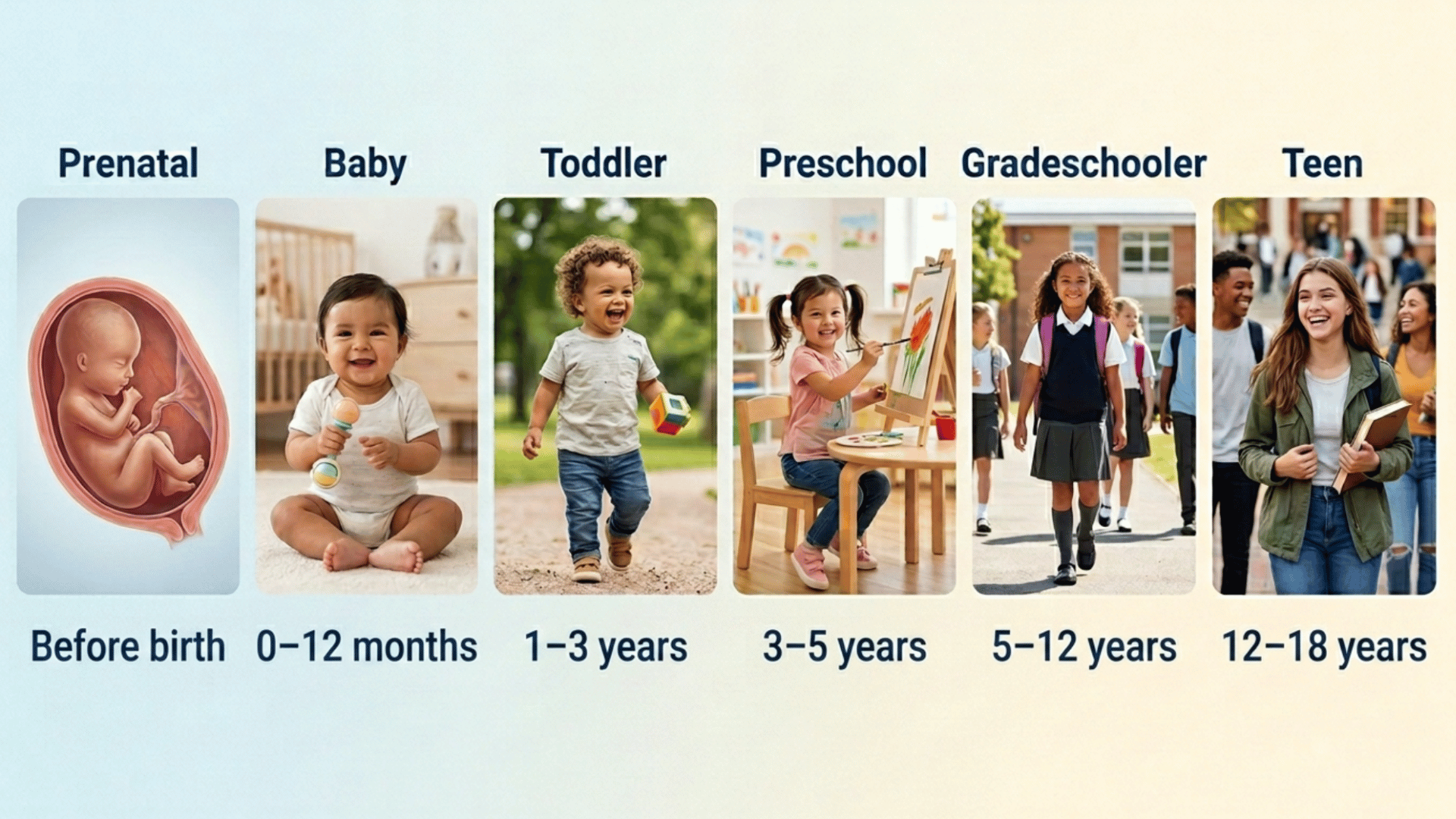 childhood development stages chart showing baby toddler preschool gradeschooler and teen age ranges clearly