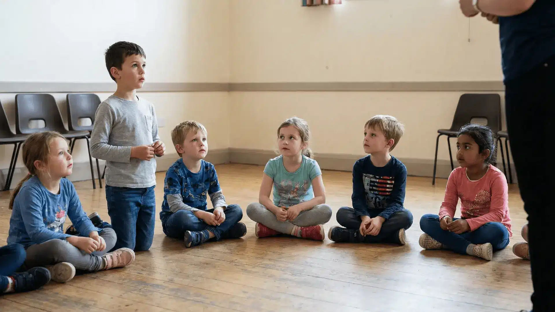 Children reacting in a group when numbers are called