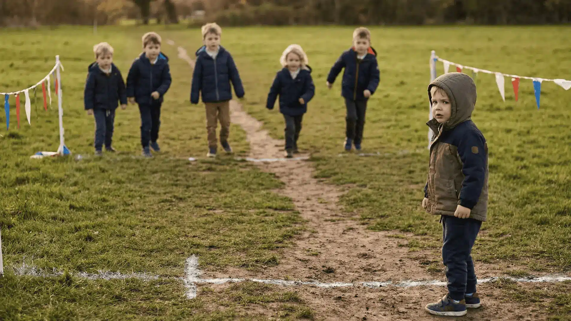 Kids frozen in place while one player stands ahead giving signals