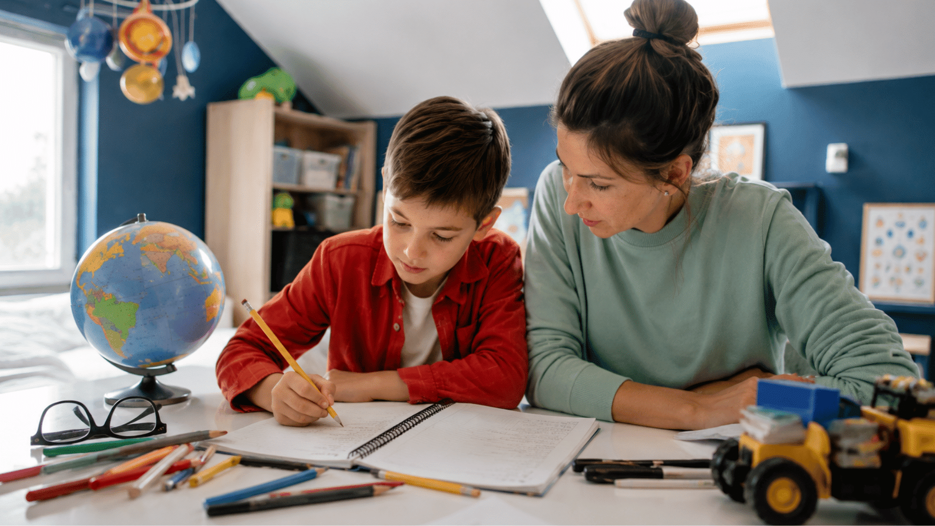 parent choosing homeschooling curriculum with books, lesson plans, and online learning tools at home
