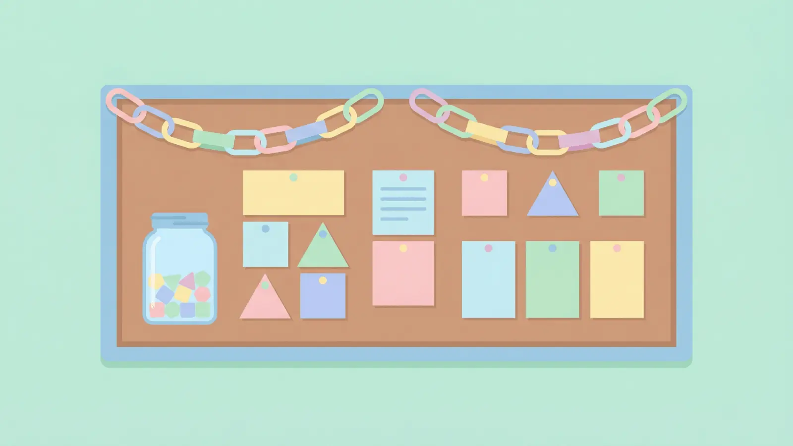Vector board with kindness jar and paper chain elements