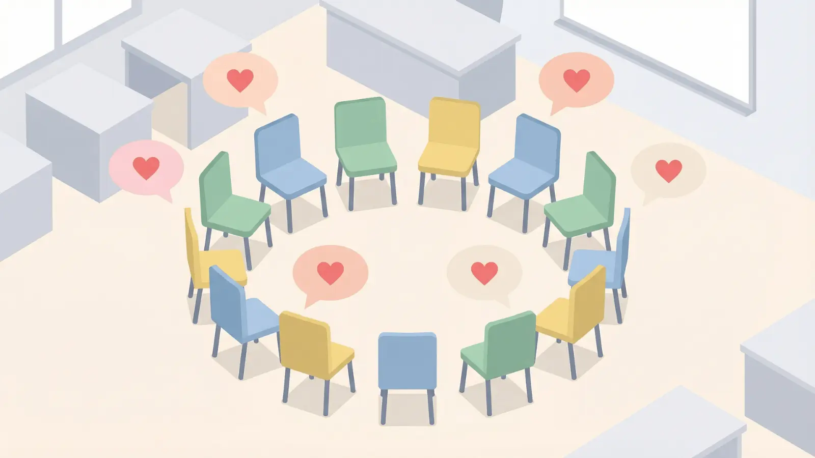 Vector classroom circle with speech bubbles showing kindness