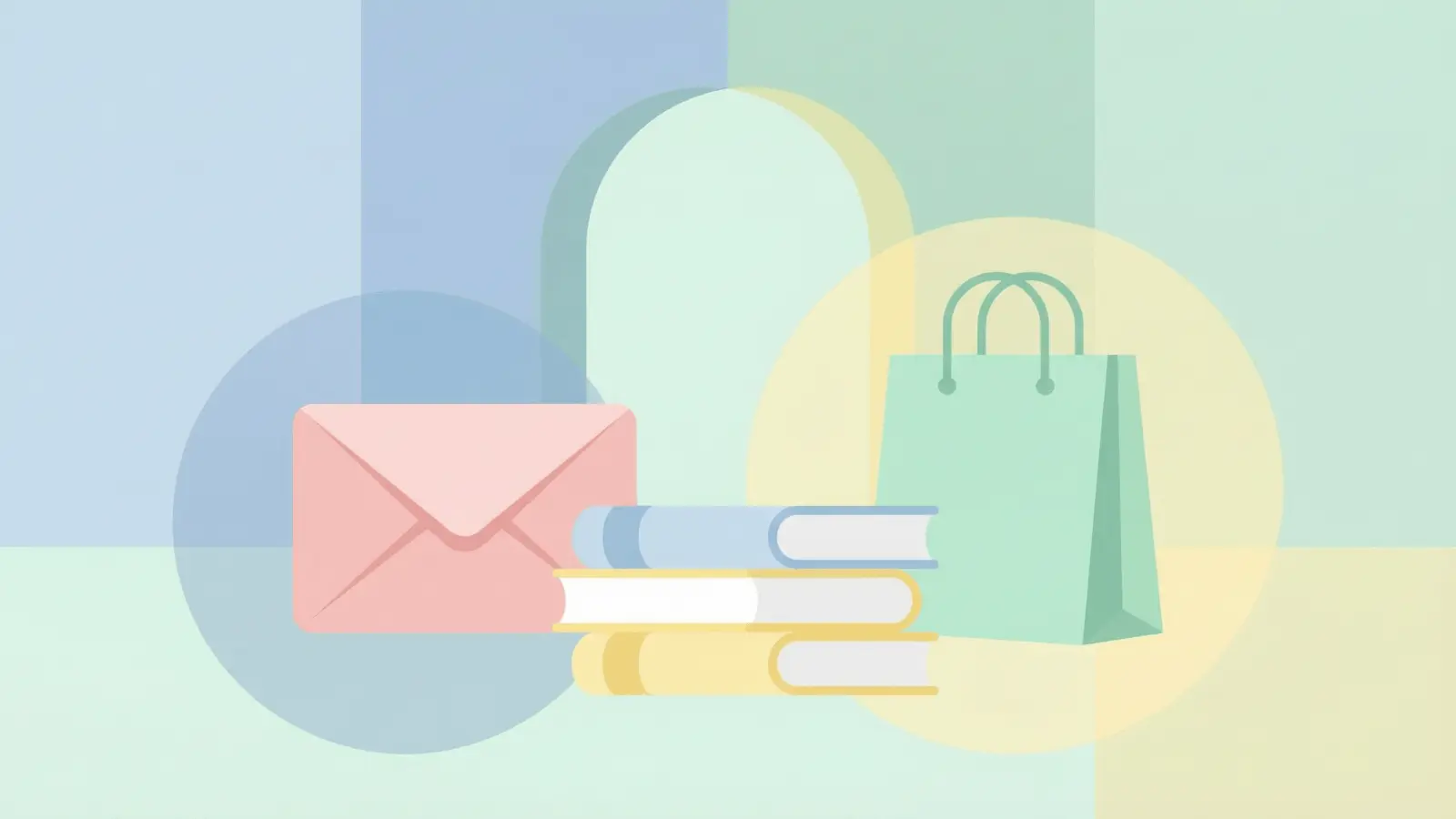 Vector icons of books, letters, and donation items for community help