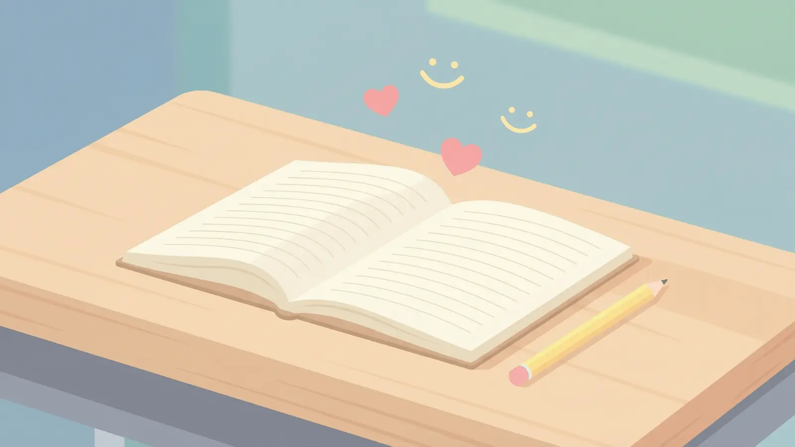Vector notebook with kindness symbols above writing page