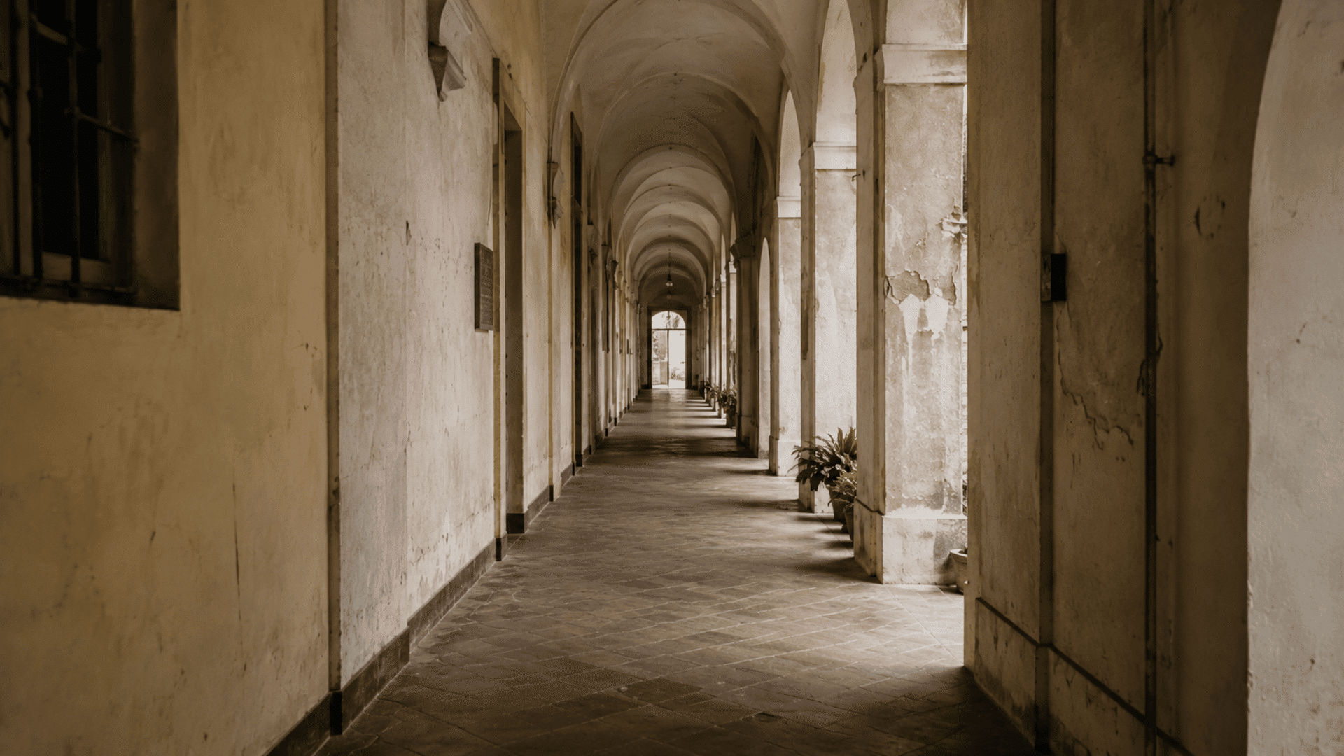 long arched corridor vanishing into the distance showing linear perspective and depth in art