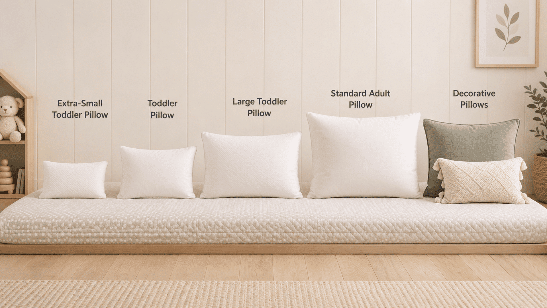 a side by side image showing different pillow sizes that can be used to make toddler pillow with names