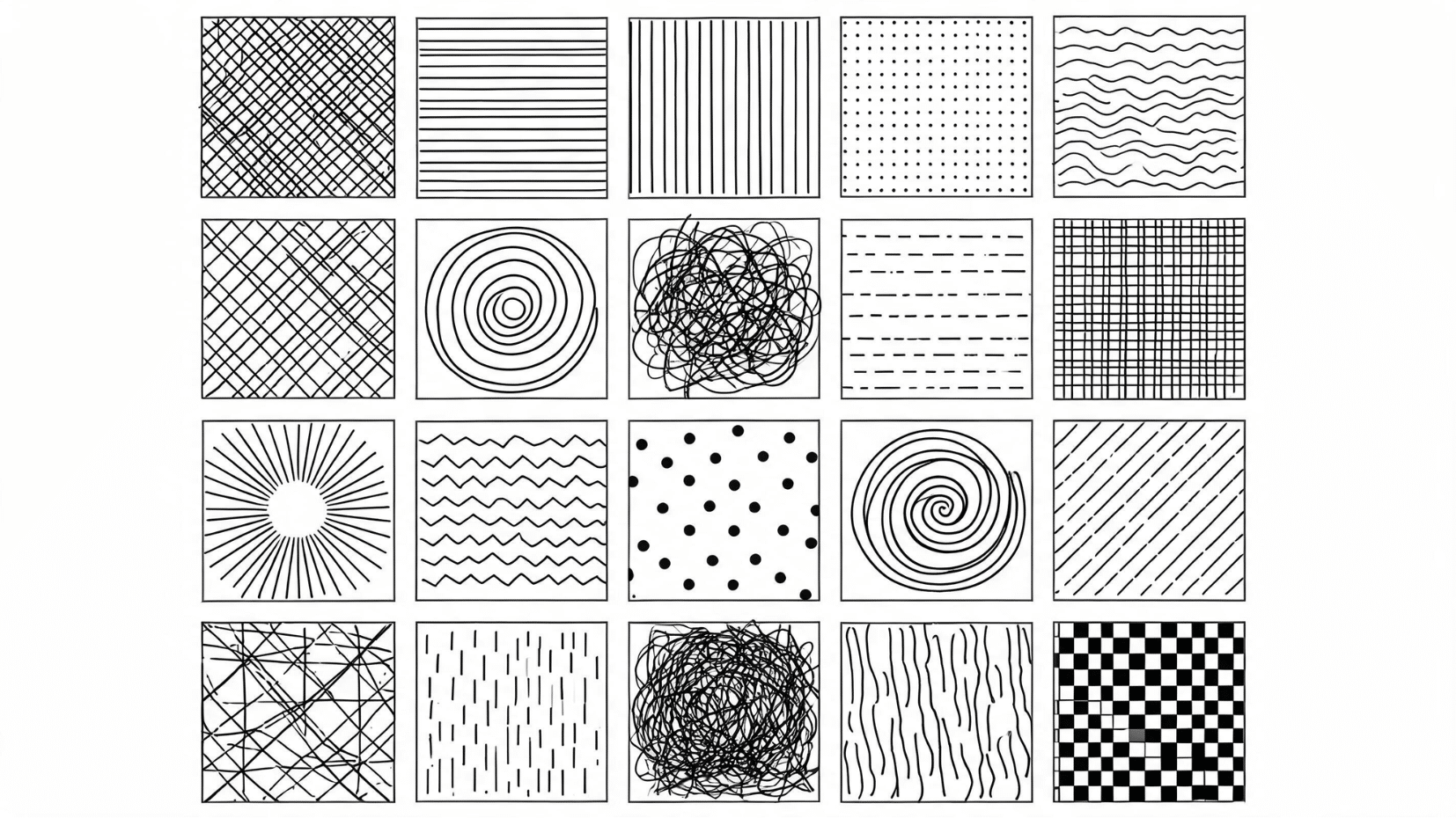 art pattern practice sheet with lines and texture examples