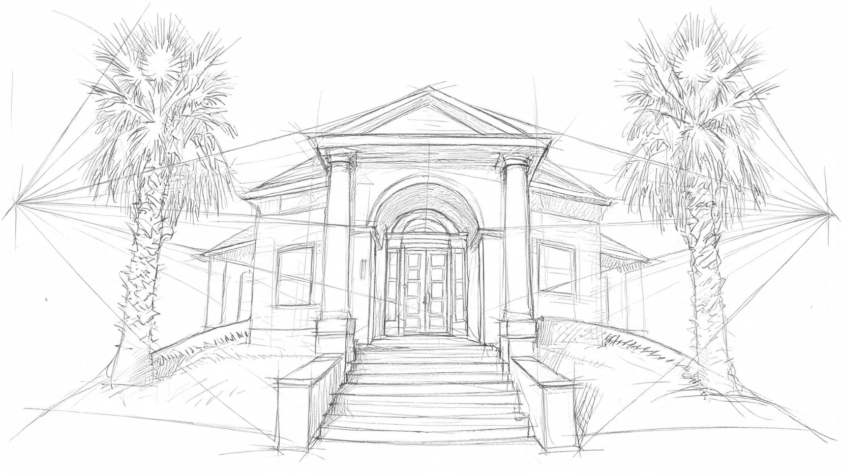 building perspective sketch with guide lines art practice