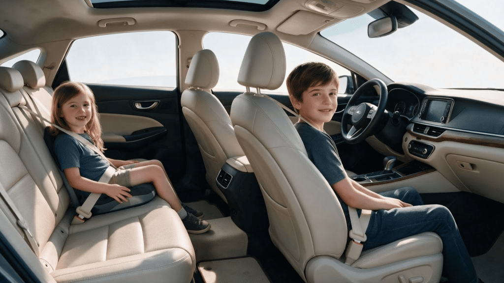 comparison of young child in booster seat and older child in front seat