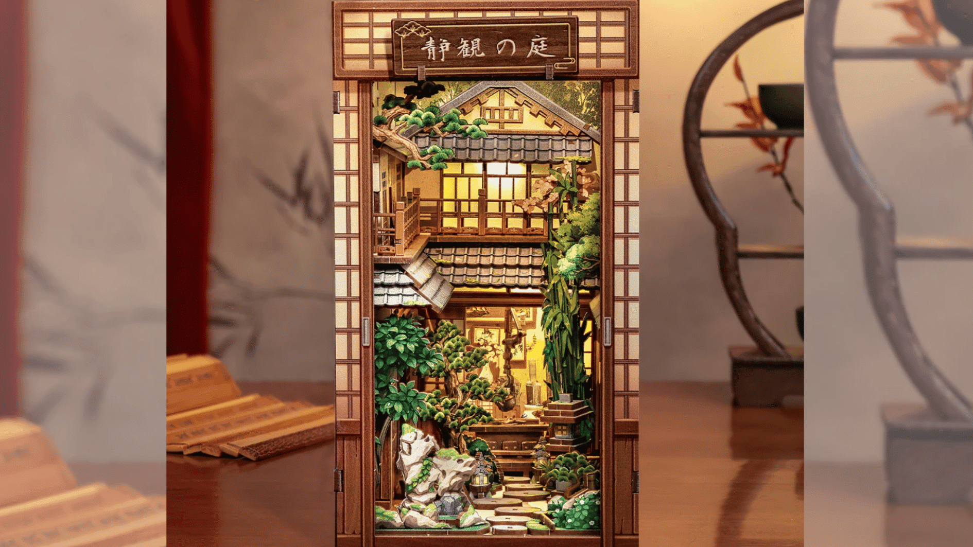 cutebee book nook kit serene courtyard colorful on a blurred background