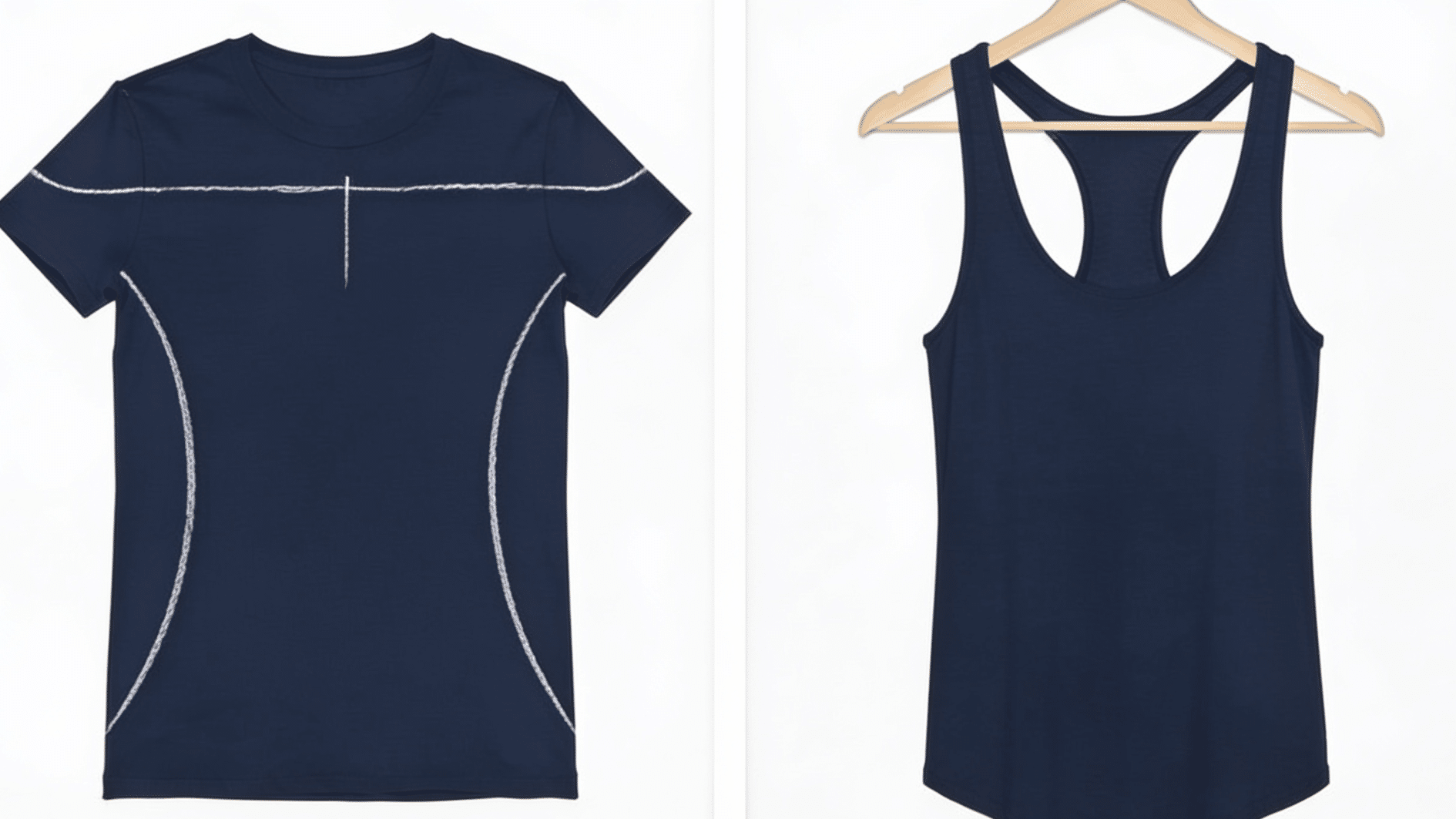 diy details, on the left chalk marks of how to cut, on the right the tank top.
