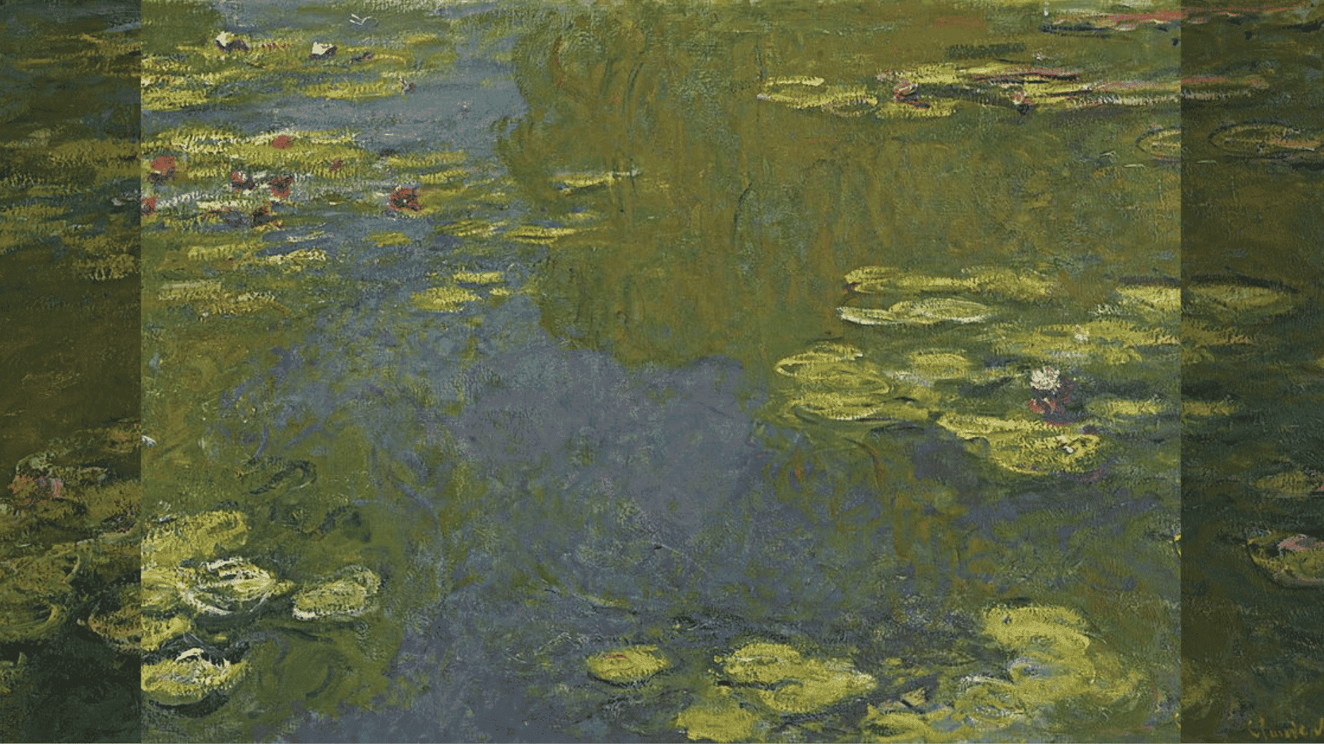 Impressionist painting of water lilies floating on a pond with soft reflections of light and plants (2)
