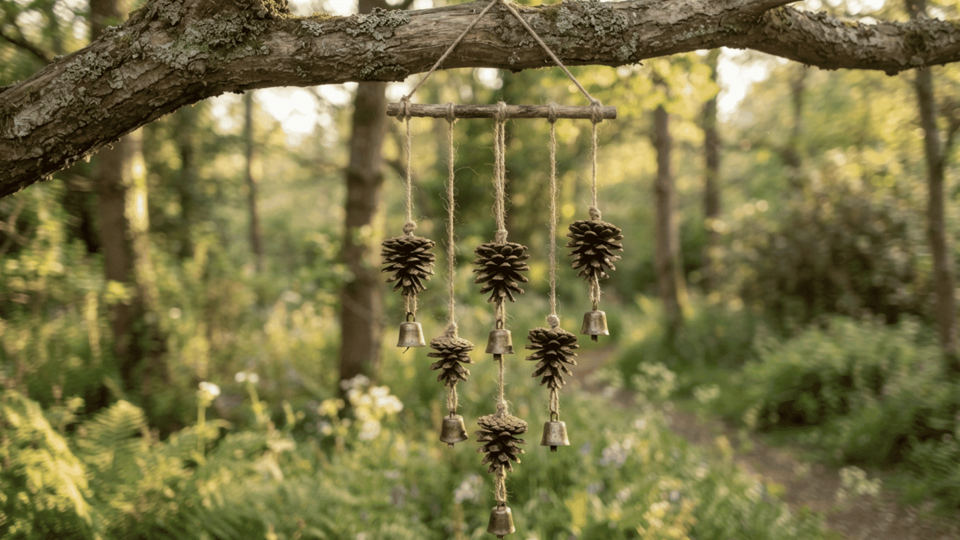 pinecone hanging from rope wind chimes