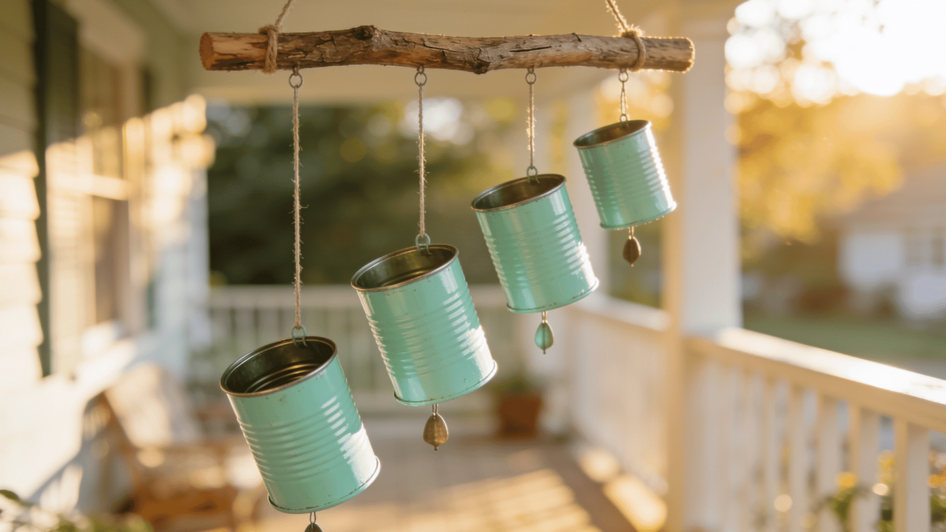 tincan wind charm, hung assymetrically to create sound, diy wind chaimes