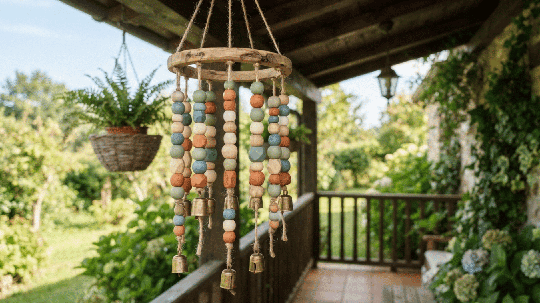 wooden beads in rope wind chimes