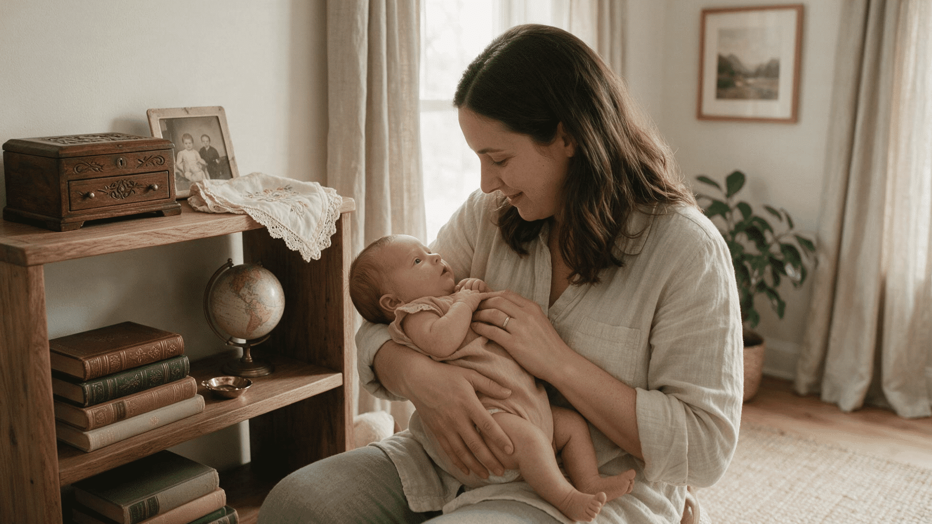 baby girl nursery with vintage details and cultural keepsakes representing family traditions