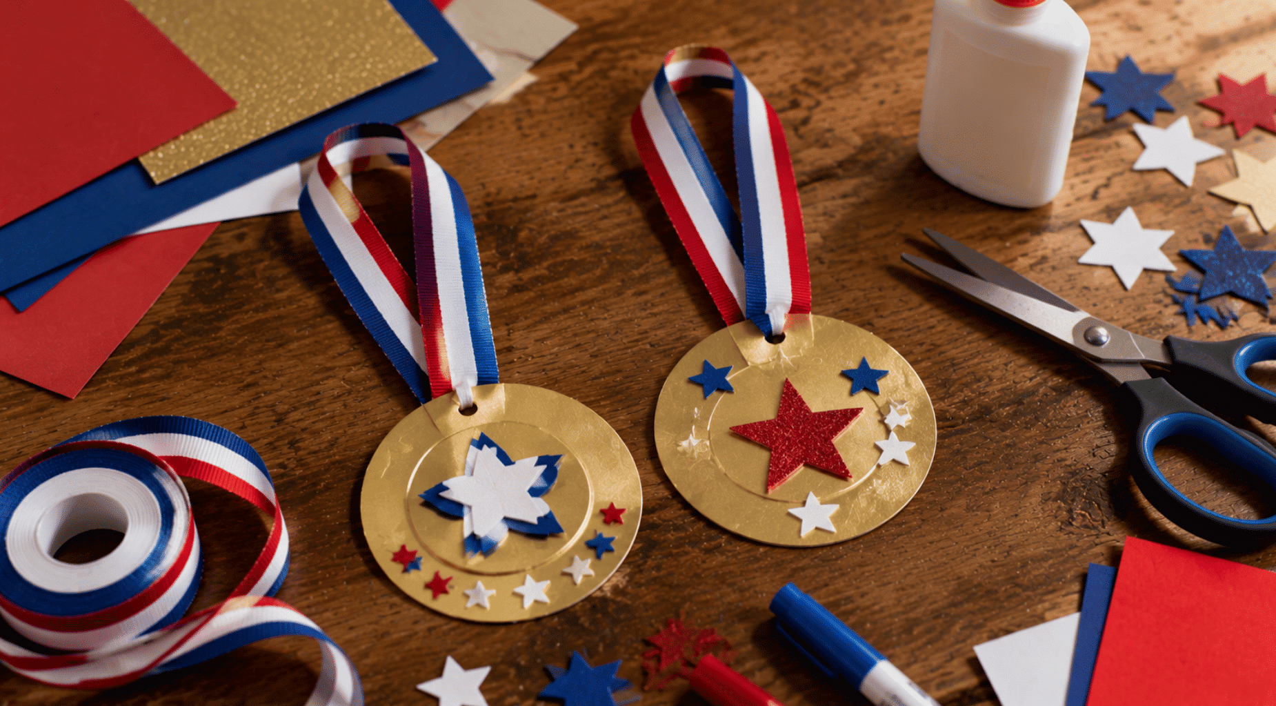 realistic veterans appreciation medal craft with ribbons and paper supplies