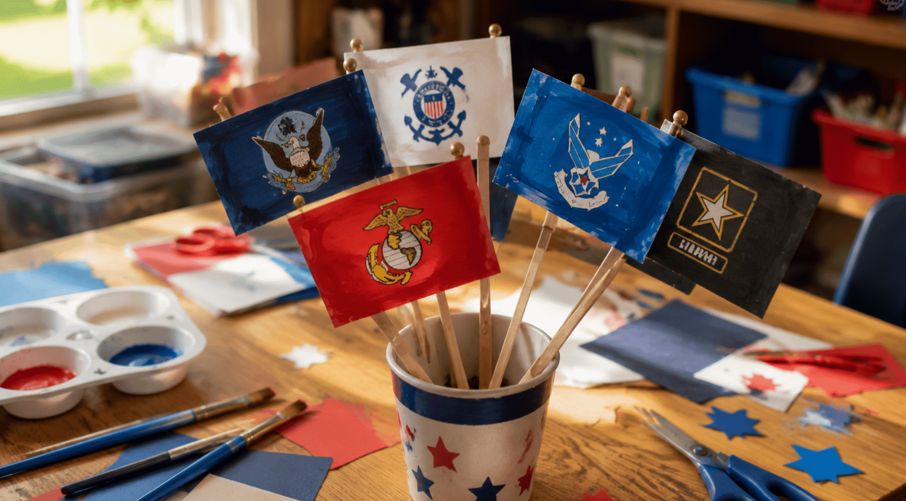 realistic service branch flag crafts with paper flags and classroom supplies