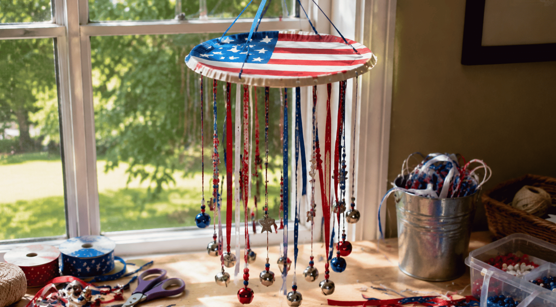 realistic patriotic wind chime craft with ribbons bells and handmade details