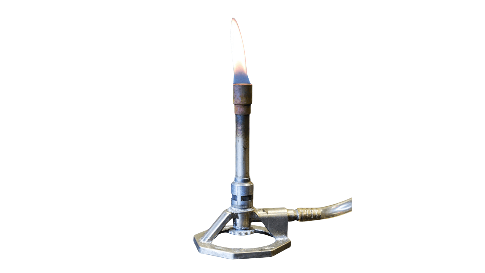 bunsen burner with visible flame used for heating substances