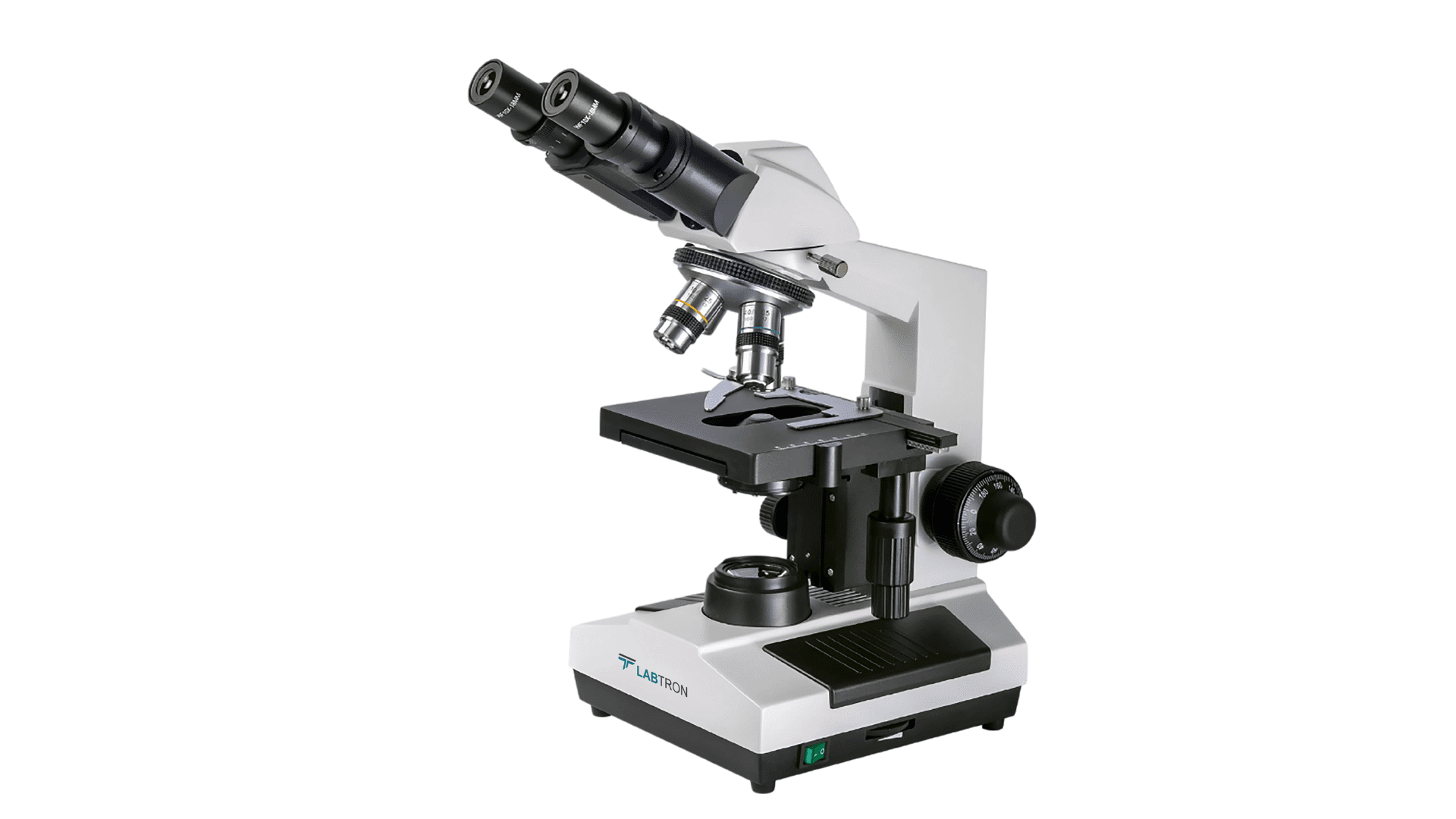 compound microscope with eyepieces and stage for viewing specimens
