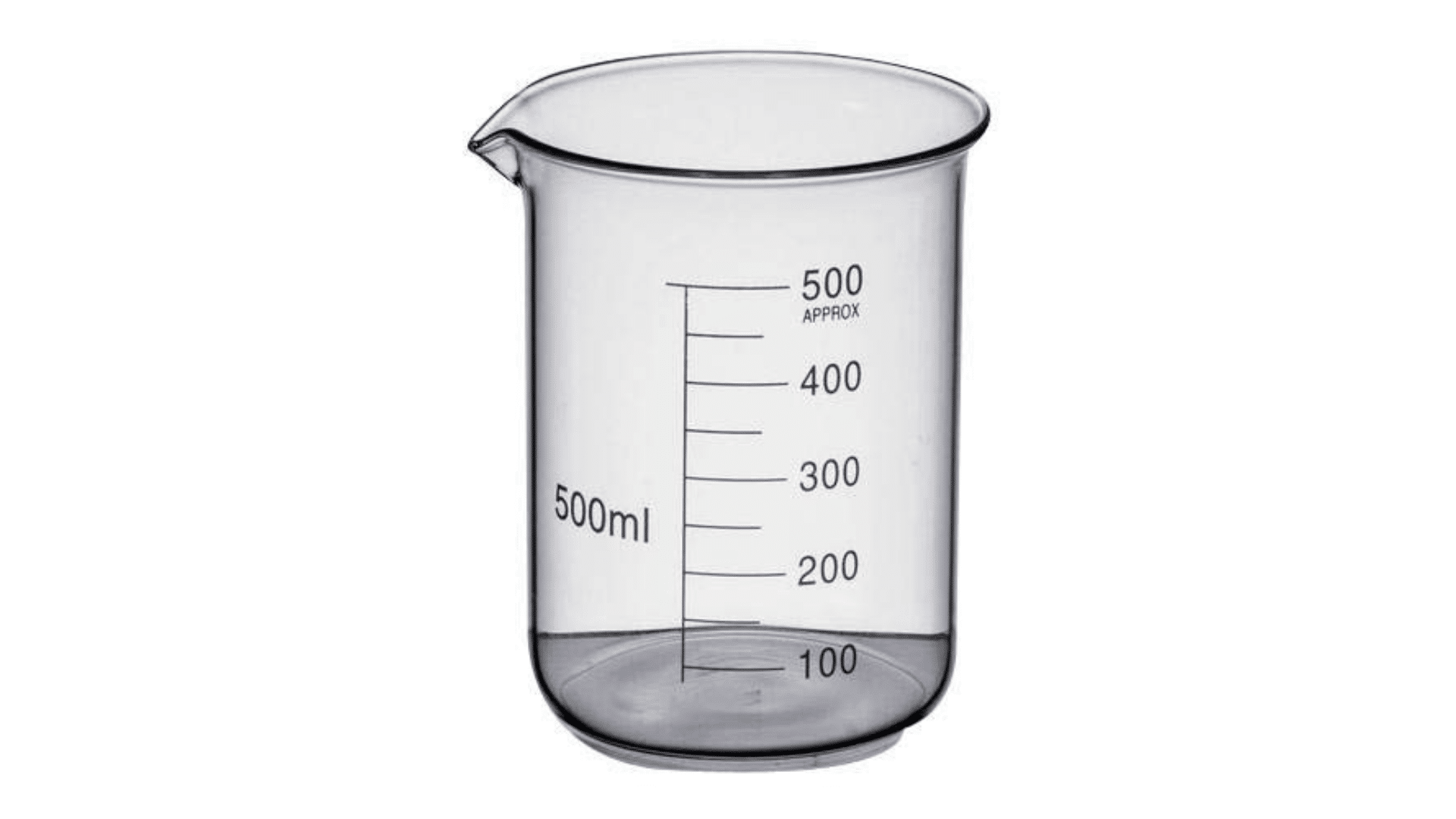glass beaker with measurement markings for laboratory liquids