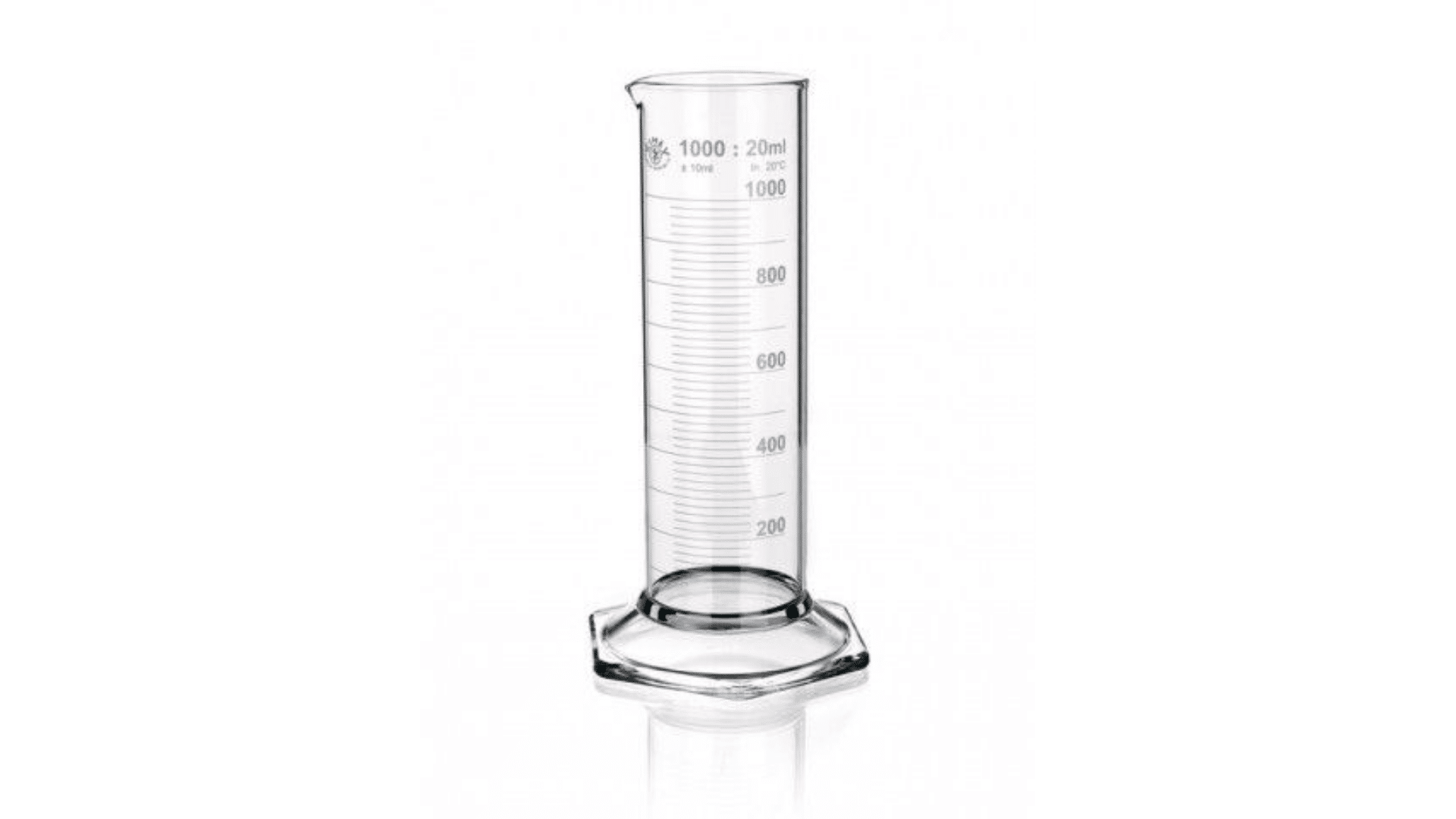transparent graduated cylinder with volume markings for liquid measurement