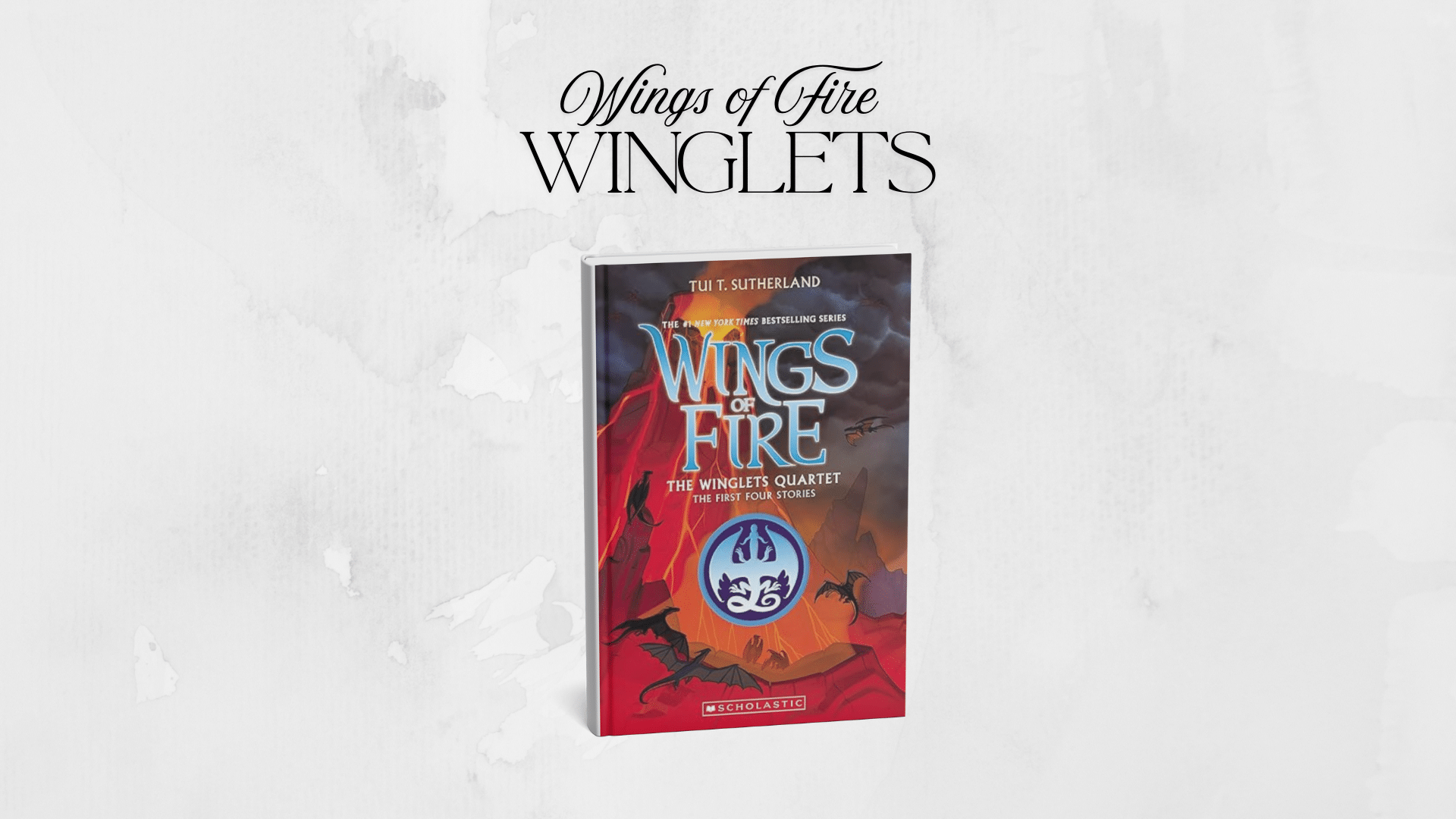 wings of fire winglets quartet book cover featuring dragons flying over a fiery landscape on a clean backdrop